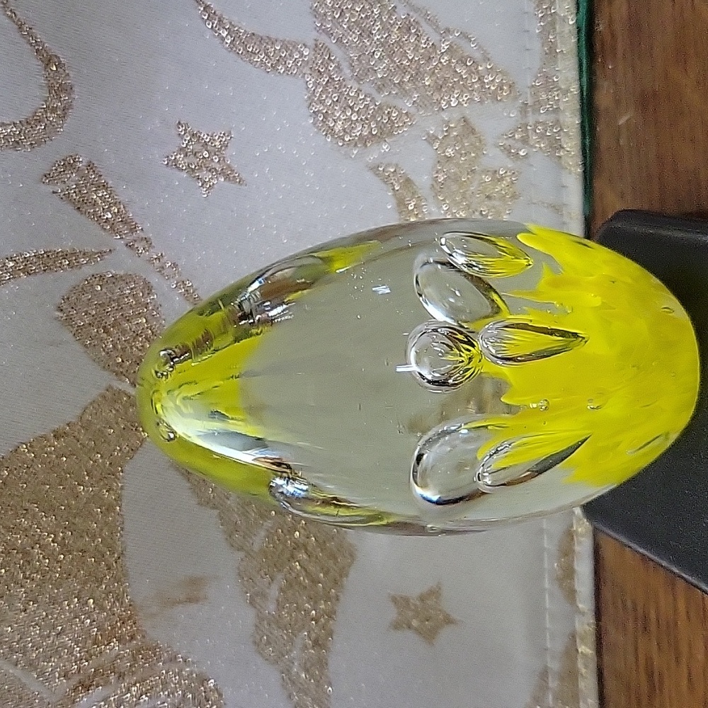 Vintage Paperweight Glass Blown Egg with suspended bubbles